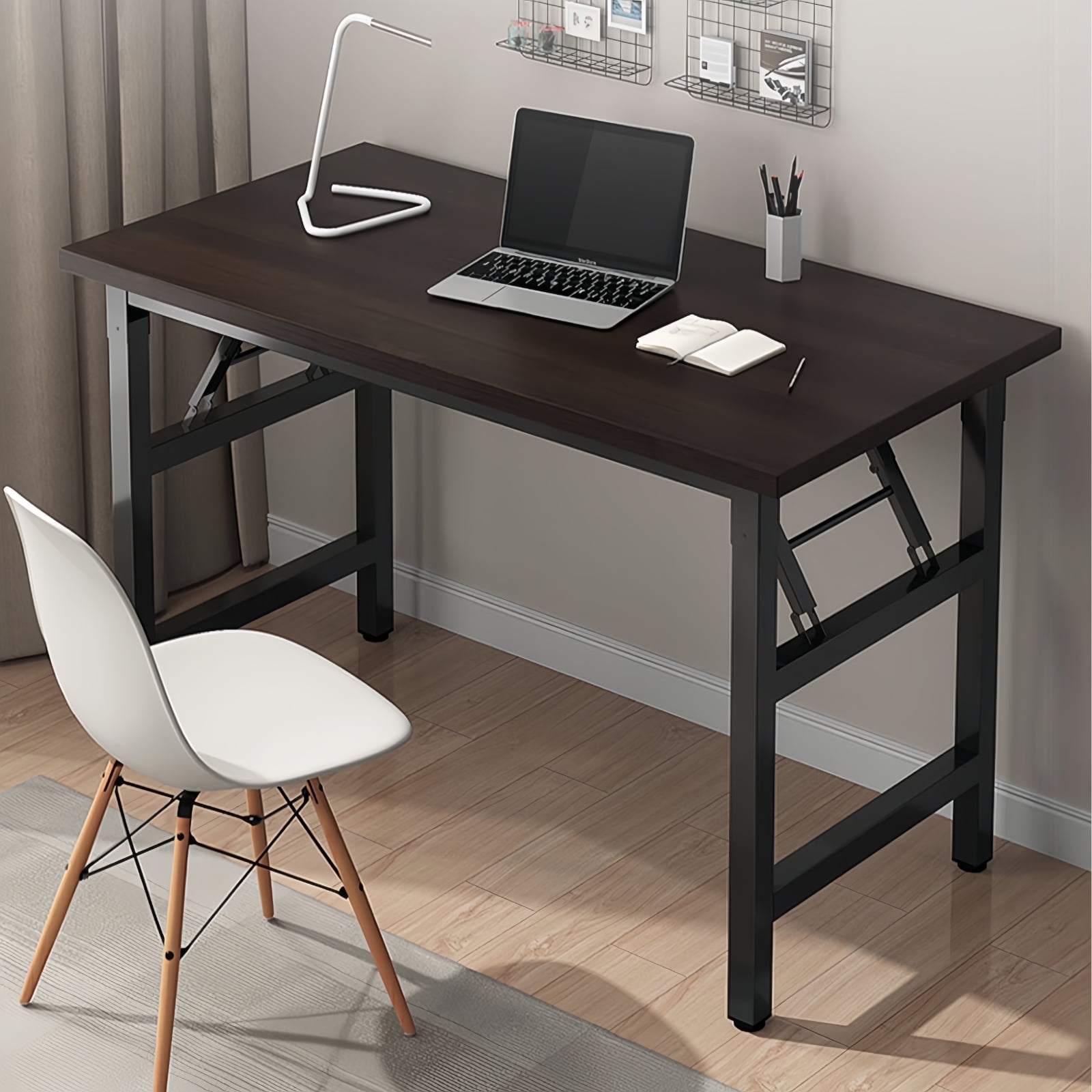 HYEASTR 39.4 inch Folding Computer Desk, Writing Gaming Desk, No Assembly, Black Walnut