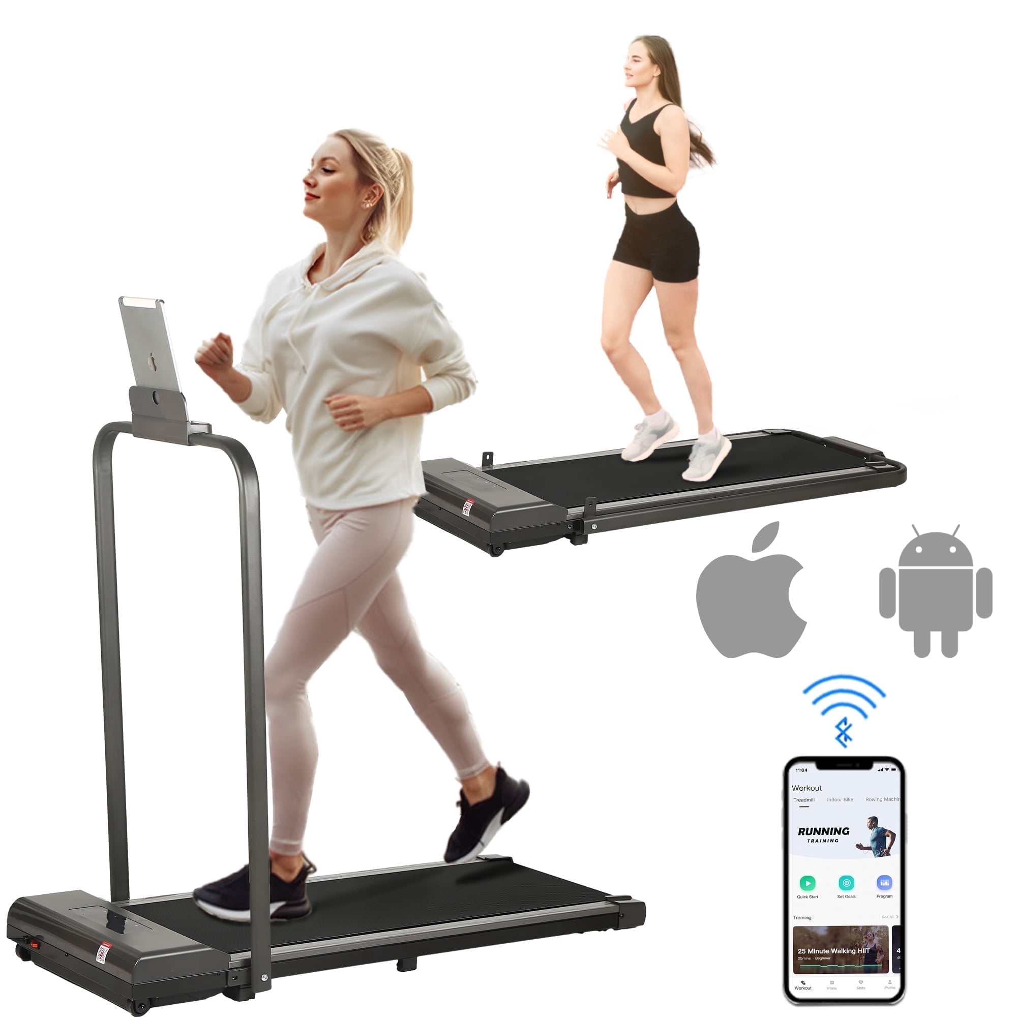 HYEASTR Compact Foldable Portable Fitness Treadmill 3HP Motor 2 in 1 Walking Pad, Bluetooth & Remote - Gray