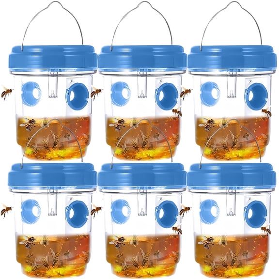 HYEASTR 6 Packs Solar Powered Wasp Trap with UV LED Light, Reusable Outdoor Catcher for Bees, Hornets, Yellow Jackets, Bee Traps, Flying Insects - Blue