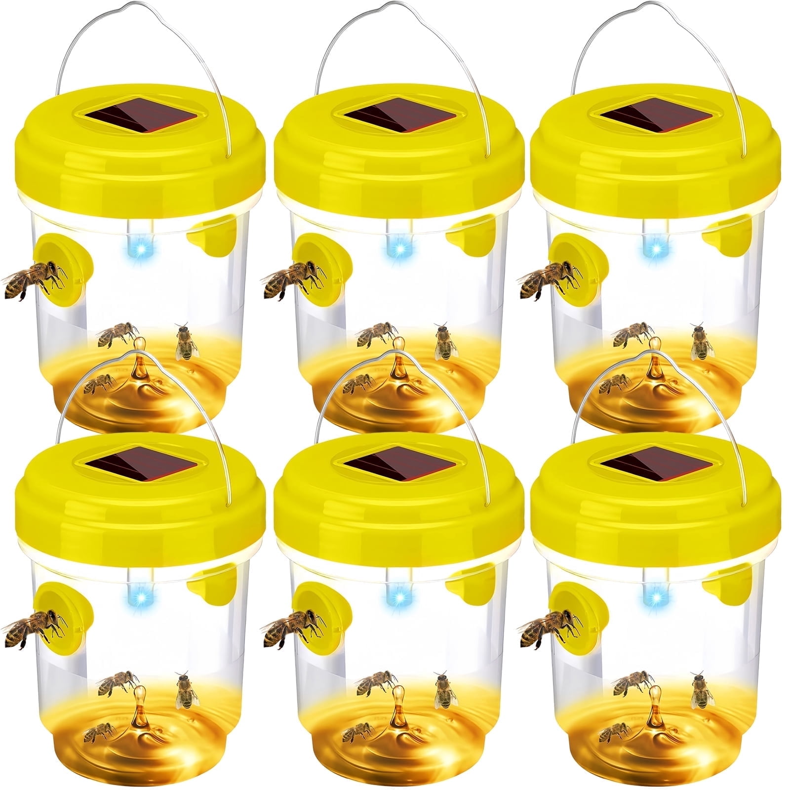 HYEASTR 6 Packs Solar Powered Wasp Trap with UV LED Light, Reusable ...