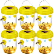 HYEASTR 6 Packs Solar Powered Wasp Trap with UV LED Light, Reusable Outdoor Catcher for Bees, Hornets, Yellow Jackets, Bee Traps, Flying Insects - Yellow