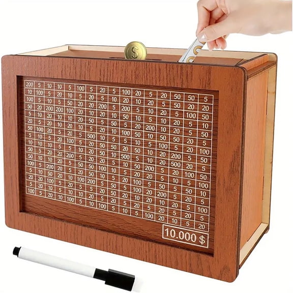 HYEASTR Cash Vault Wooden Savings Box,Money Saving Box with Numbers and Target,Cash Savings Box,Portable Money Box for Cash,Retro Cash Savings Box,Wood Money Saving for Kids Gifts - Brown ($10000)