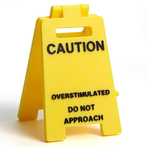 HYEASTR Caution Overstimulated Desk Sign, Funny Prank Gift Office Desk Decor, 3D Printed Overstimulated Do not Approach Warning Signs, Humor Desktop Decoration White Elephant Gifts