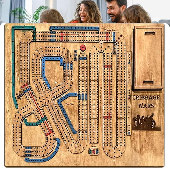 HYEASTR Cribbage Wars Board Game, Wooden Cribbage Board Game Set Traps Games Classic Night Bar Games for Families with Built-in Storage Compartment for Cribbage Pegs