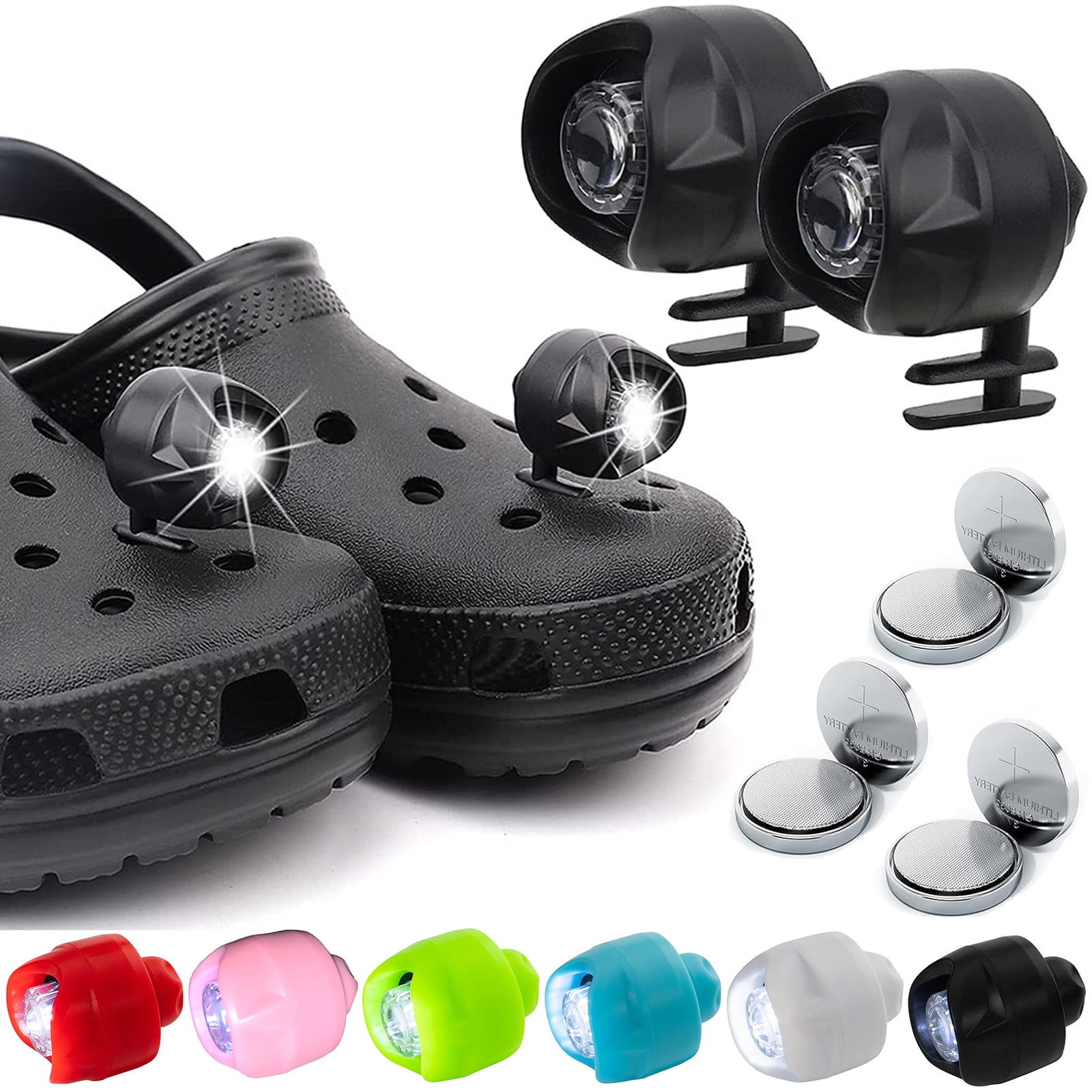 HYEASTR Croc Lights for Shoes - Headlights for Clogs 2pcs, Flashlight  Attachment for Crocs, Waterproof LED Light Charms for Adults Kids Gifts,  Dog Walking, Hiking & Camping Gear - Black 
