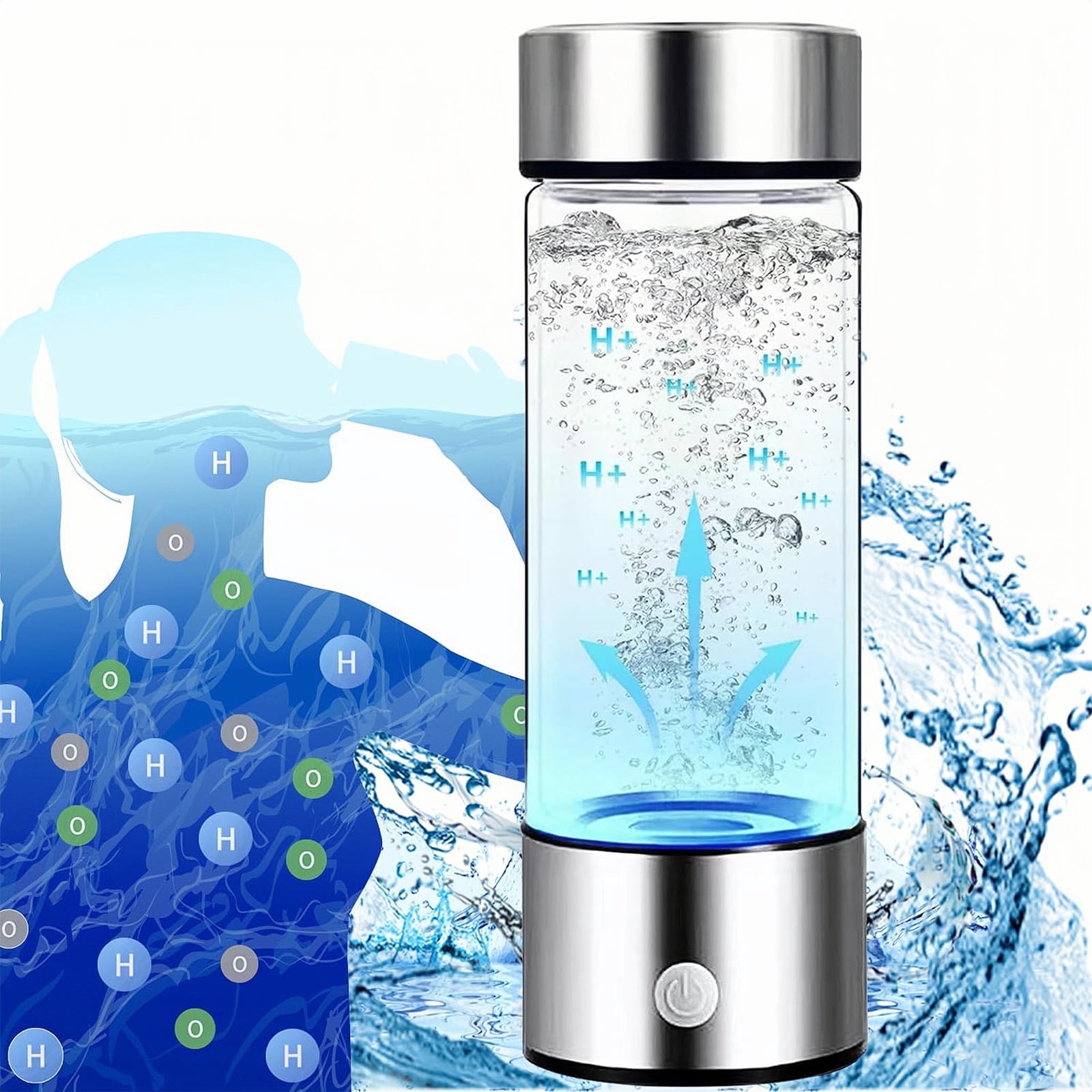 HYEASTR Hydrogen Water Bottle Generator, Portable Water Ionizer Machine Cup with Rechargeable Glass Bottle, Healthy Alkaline Hydrogen Ions Water Maker Pitcher, Gift for Men Women - Silver