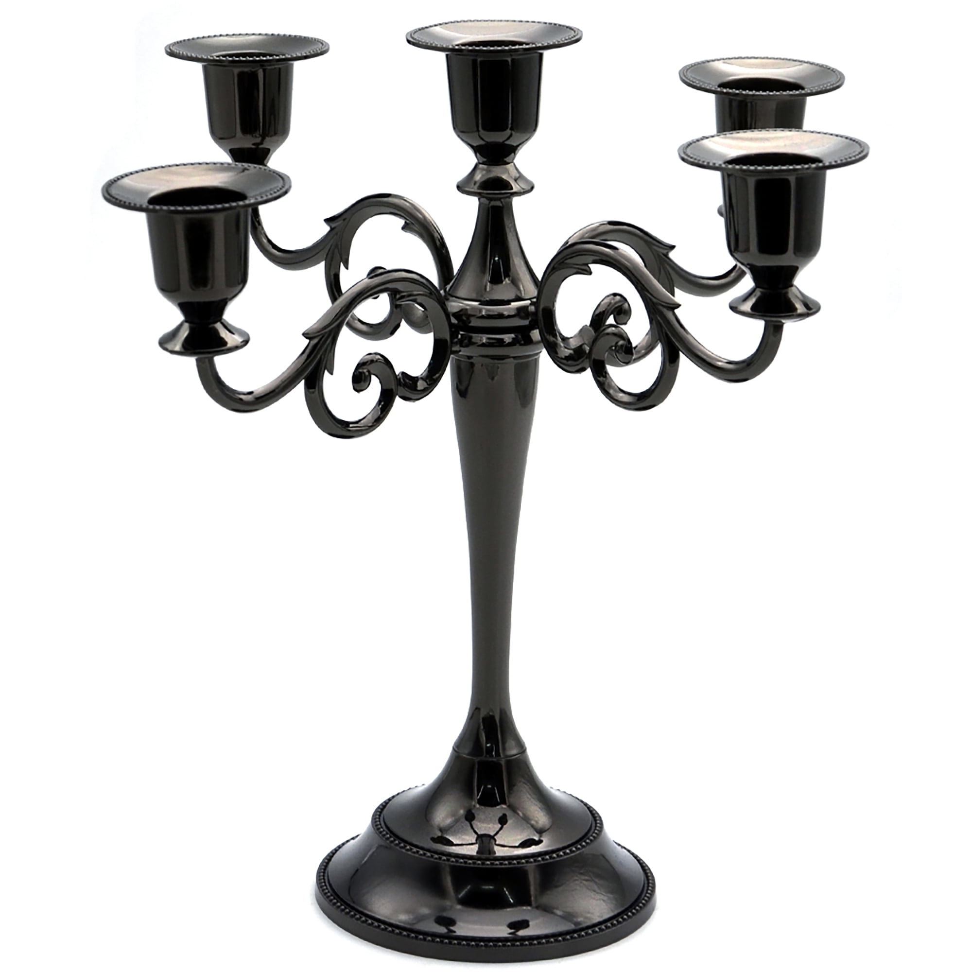 Black 5-Arm Metal Candelabra for Tabletop Decor