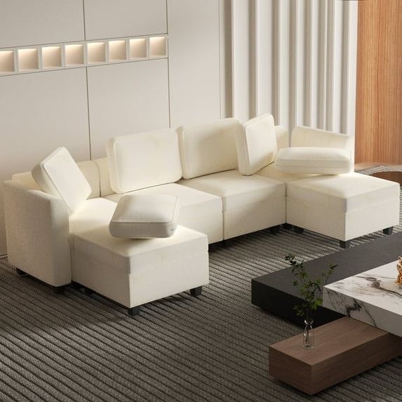 BITOUSHI Modular Sectional Sofa with Storage, Convertible U Shaped Sectional Couch for Living Room, 6 Seat Modular Sofa Couch with Pillows & High Density Memory Foam, White