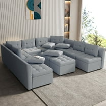 HYEASTR Small Versatile Sectional Couch with Storage Ottoman, 12 Seats Convertible Sofa, Grey
