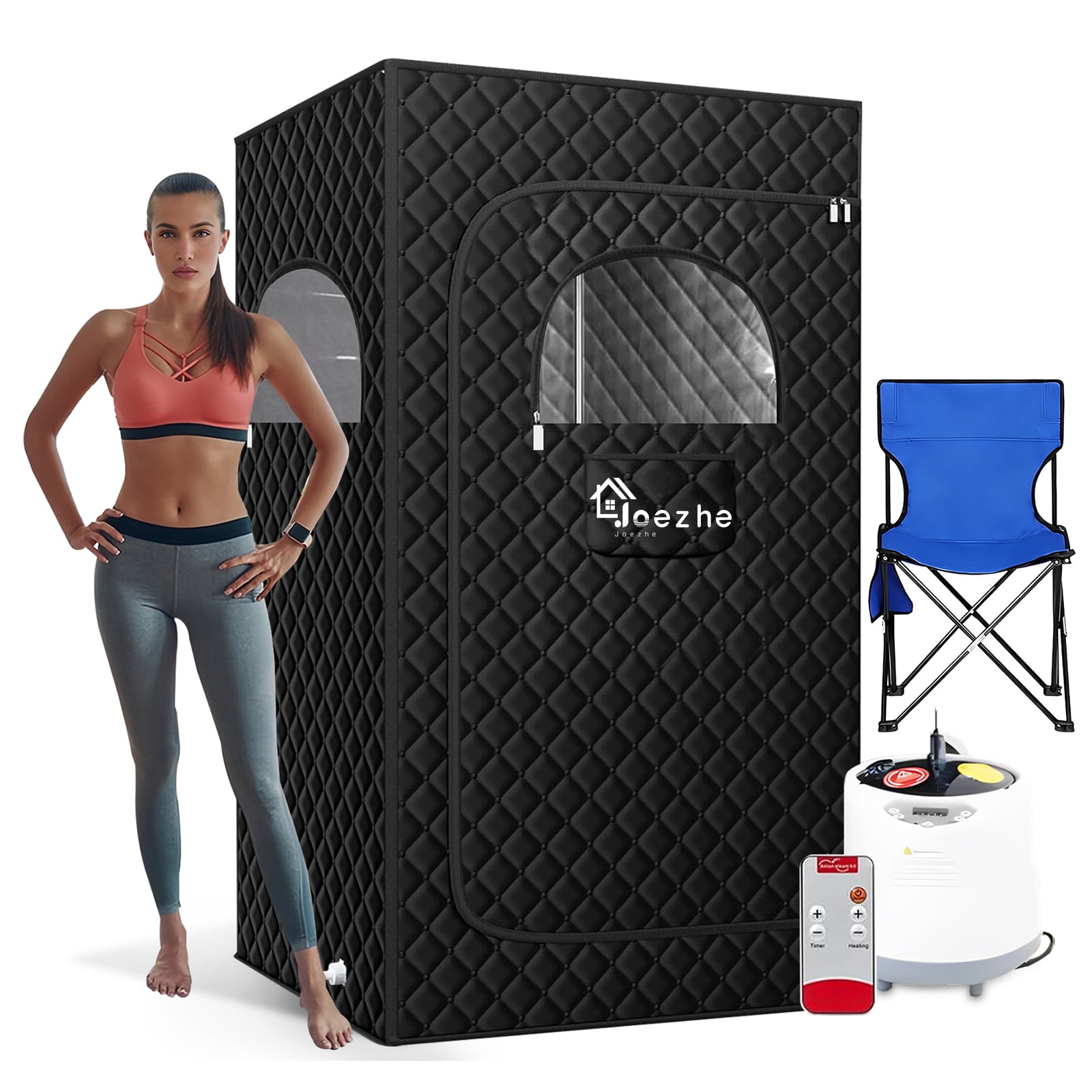HYEASTR Portable Home Steam Sauna Box, Full Size Personal Sauna Tent Kit for Spa, Indoor Sauna Relaxation with 2.6L \u0026 1000 Watt Steam Generator, Remote Control, Chair, Mat