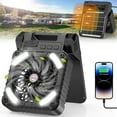 thumbnail image 1 of HYEASTR Solar Portable Rechargeable LED Lantern Camping Fan with Light, 4 Speeds, Timer, Power Bank - Black, 1 of 8
