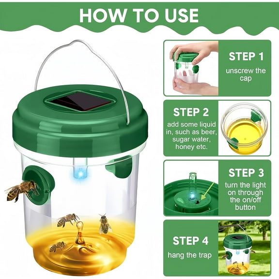 HYEASTR Wasp Traps Outdoor Hanging, Solar Bee Trap for Outside, Hornet Traps, Bee Wasp Catcher Outside Garden - Green