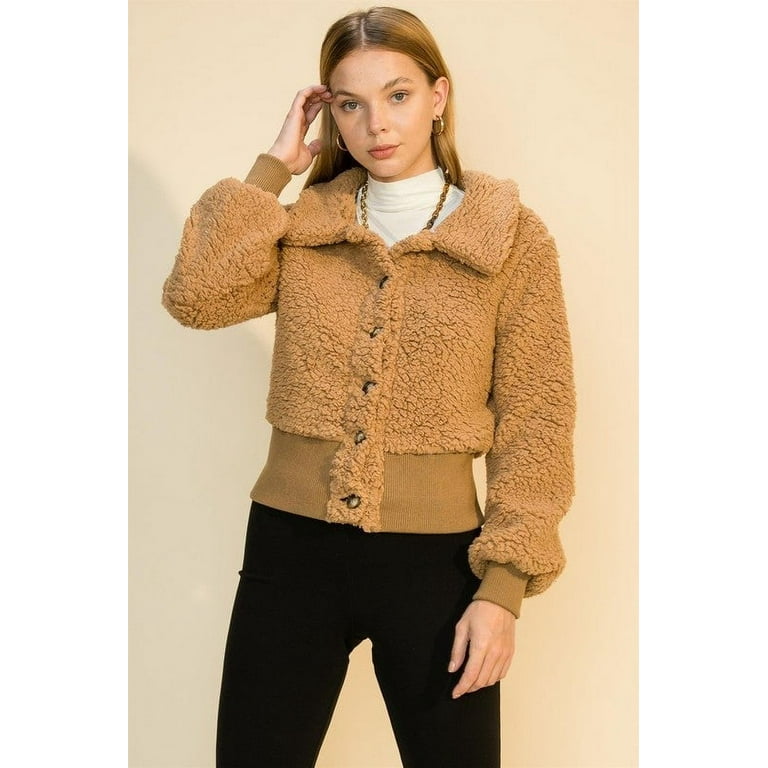 HYFVE Button Down Ribbed Trim Sherpa Jacket