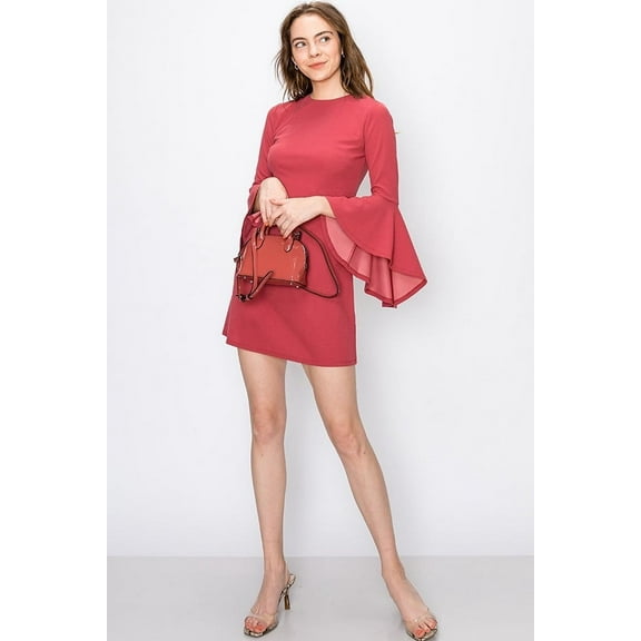 HYFVE FLARE SLEEVE A-LINE DRESS IN EARTH RED (Medium)