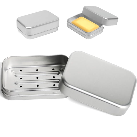 HYG 1 Pcs Aluminum Soap Container with Lid & Drain Rack, Leak-Proof Portable Metal Soap Dish, Lightweight Soap Holder for Home, Dorm, Travel - Soap Storage Box