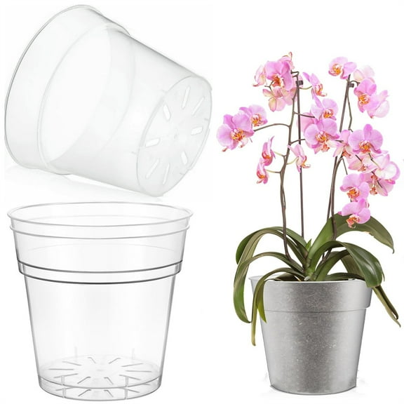 HYG 2 Pack Plastic Nursery Pots Clear Plant Pots with Drainage Hole 9.8 inch Large Orchid Pot Flower Containers for Outdoor Garden Plants