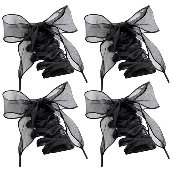 HYG 2 Pairs Black Ribbon Shoe Laces Fashion Glitter Shoelaces Flat Snow Yarn Shoelace Elastic Organza Shoe Strings for Girl Women Sneakers Boots