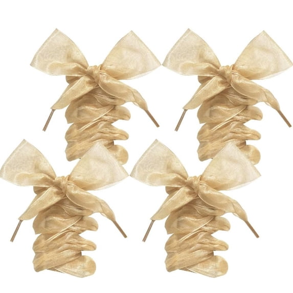 HYG 2 Pairs Gold Ribbon Shoe Laces Fashion Glitter Shoelaces Flat Snow Yarn Shoelace Elastic Organza Shoe Strings for Girl Women Sneakers Boots