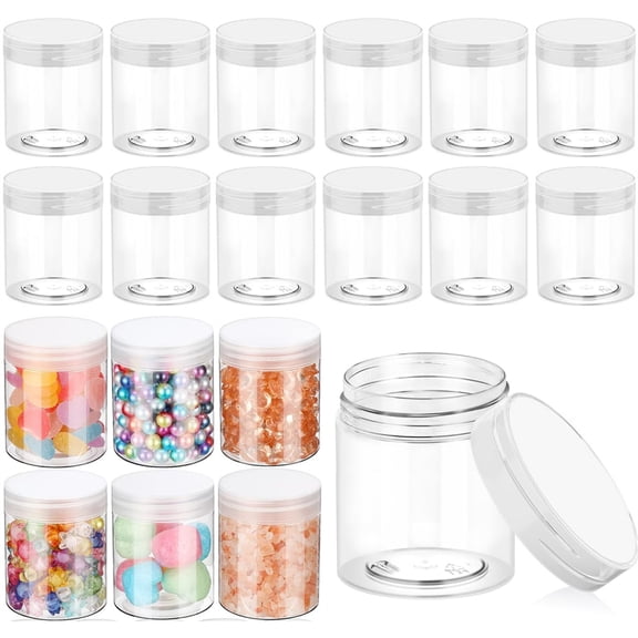 HYG 20 Pack Clear Plastic Containers with Lids, 4oz Round Wide Mouth Jars, Leakproof Refillable Travel Storage for Slime, Candy, Makeup, Cosmetics, Cream, Lotion, Eye Shadow