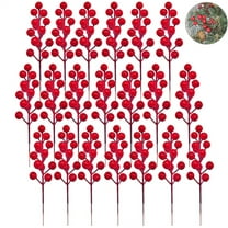 HYG 8.6 inch Christmas Foam Red Berry Picks 20 Pcs Artificial Holly Berries Branches DIY Wreath Garland Xmas Tree Ornaments for Winter Holiday Home Decor