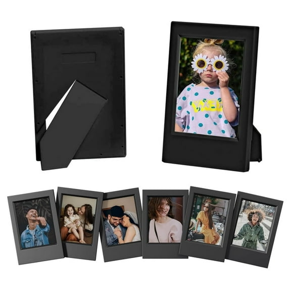 HYG 3 inch Vertical Photo Frame Set 8 Pcs Mini Picture Frame Rectangle Classical Plastic Stand Holders Small Wallet Size for Home Office Desktop Display (Black)