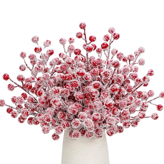 HYG Artificial Berry Picks Christmas Frosted Red Berry Stems Xmas Winter Holly Stems Fake Red Berry Sprays for Christmas Tree Fillers Decor DIY Crafts Wreaths Garland, 20 Pcs - 7.87 inch/ 20cm