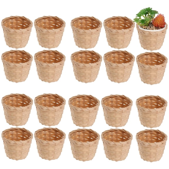 HYG Bamboo Storage Basket 20 Pcs Mini Handwoven Basket Small Woven Basket Tabletop Organization Flower Pot Container for Home Organization, 3.5 x 3 inch
