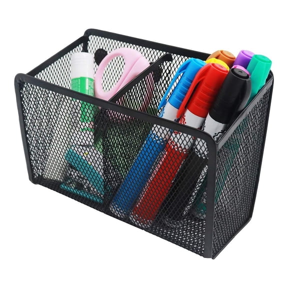 HYG Black Magnetic Marker Holder Large Mesh Pencil Cup Locker Organizer Accessories Metal Pencil Storage Basket for Refrigerator Whiteboard Blackboard 1 Pack
