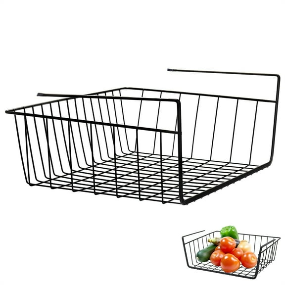 HYG Black Wire Storage Basket,Under Shelf Hanging Storage Racks,Metal Under Cabinet Add-on Storage Bin,Slides Under Shelves for Space Saving,Kitchen Office Pantry 1 Pack