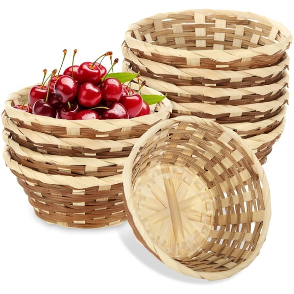 HYG Bread Basket 12 Pcs Round Gift Baskets Small Bamboo Fruit Baskets Wicker Serving Basket Handmade Baskets Food Storage Bin for Kitchen, 7 inch