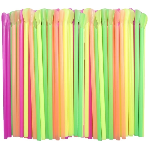 HYG Disposable Drinking Straws Plastic Spoon Straws Flexible Snow Cone Straws Colorful Drinking Scoop Straw 7.9 inch Milkshake Shaved Ice Sticks for Birthday Party, 200 Pcs