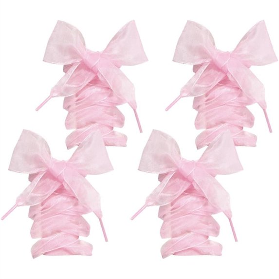 HYG Elastic Snow Yarn Shoe Laces 2 Pairs,Women's Fashion Glitter Ribbon Shoe Strings,Pink Sparkly Organza Chiffon Shoelaces for Casual Shoes, Boots, Perfect DIY Accessory