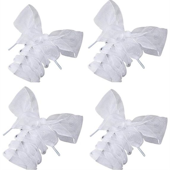 HYG Elastic Snow Yarn Shoe Laces 2 Pairs,Women's Fashion Glitter Ribbon Shoe Strings,White Sparkly Organza Chiffon Shoelaces for Casual Shoes, Boots, Perfect DIY Accessory