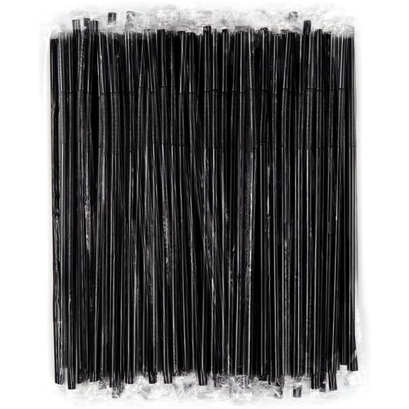 HYG Flexible Plastic Straws Bendable Straws Disposable Drinking Straws Black Straws Individually Wrapped Smoothie Straws for Drinks Cocktail Juice,10.2'' x 0.24",100 Pack