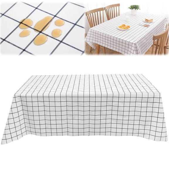 HYG Heavy Duty Plastic Table Cloth Waterproof Vinyl Tablecloths for Rectangle Table Wipeable Oil-Proof Tablecloth for Kitchen Buffet Party Dining Tables (54'' x 71'', White Plaid)