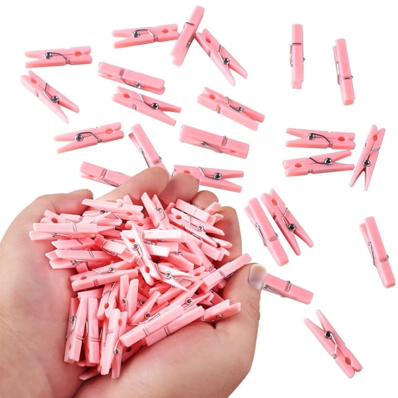 HYG Mini Clothes Pins, 100 Pcs Plastic Small Clothespin, Photo Clips, Paper Pin, Pictures Craft Clips, Decorative Clothespins for Home, Pink