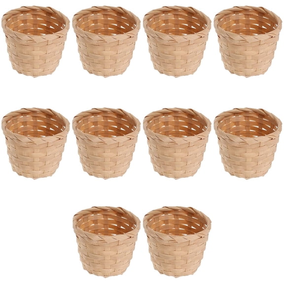HYG Mini Woven Basket 10 Pcs Bamboo Basket Miniature Flower Basket Small Desktop Storage Organizer for Home Office Decor and Organization 3.5 x 3 inch