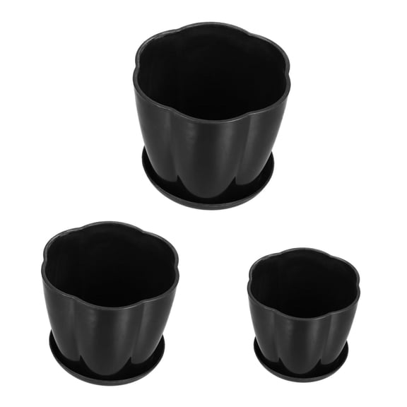 HYG Plant Pots 3 Pcs Indoor Flower Pots Small Plastic Nursery Pots Seedling Pots Plant Pots with Drainage Holes and Trays for Indoor Plants, 3 Sizes (4/5/6 inch) Black