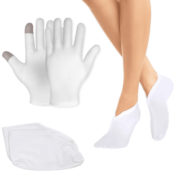 HYG Soft Cotton Moisturizing Socks Gloves White Spa Gloves Lotion Socks Thicker Sleeping Overnight Socks for Dry Feet Hands Healing Repairing Softening 2 Pairs