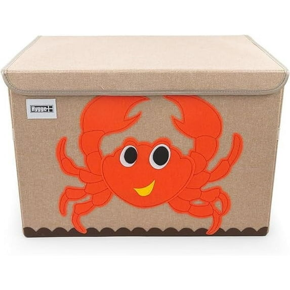 HYGGE + Animial Toy Storage Bin with Lid 20.8" x 13" x 13" Durable fabric & lightweight design. Great for storing toys, books, linens, games, clothing, baby products & more! (Crab)
