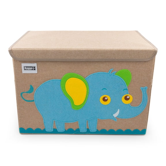 HYGGE + Animial Toy Storage Bin with Lid 20.8" x 13" x 13" Durable fabric & lightweight design. Great for storing toys, books, linens, games, clothing, baby products & more! (Elephant))