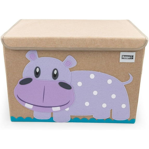 HYGGE + Animial Toy Storage Bin with Lid 20.8" x 13" x 13" Durable fabric & lightweight design. Great for storing toys, books, linens, games, clothing, baby products & more! (Hippo)