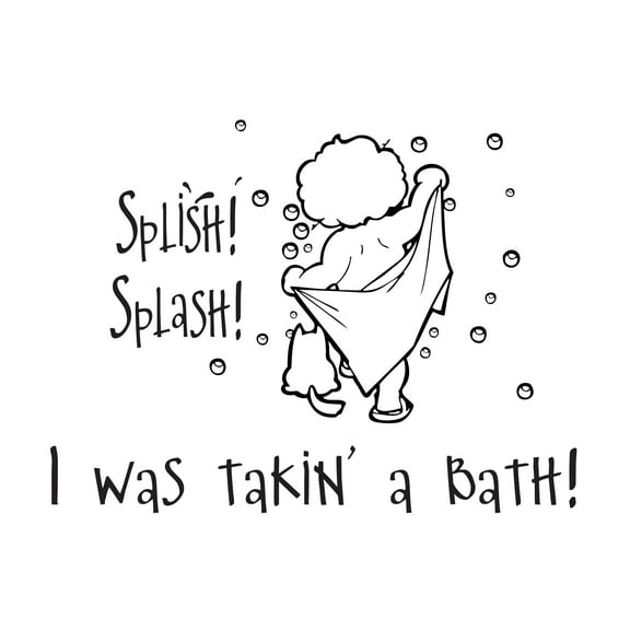 HYGIENE - Kids Room Removable Funny Bathing Clipart Image Décor Young Boy Pet Animal & Bubbles Design Splish Splash I Was Taking A Bath Quotes Home Bathroom Wall Decal 10" x 7"