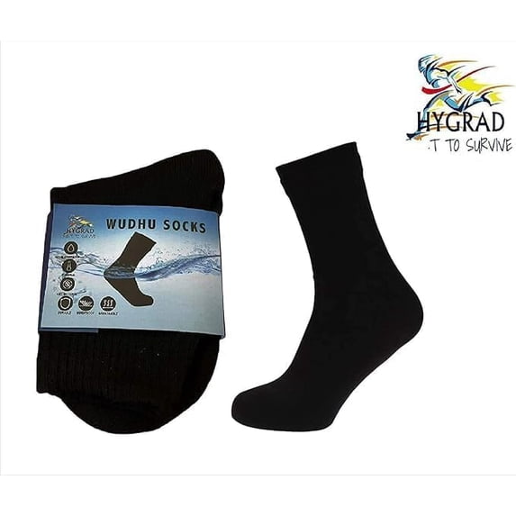 HYGRAD BUILT TO SURVIVE 100% Waterproof Outdoor Socks Insulated Thermal Winter Outdoor Activity And Wudhu Socks, Wipe Over Ablution Sharia Compliant (US, Alpha, Large, Regular, Tall, Standard, Black)