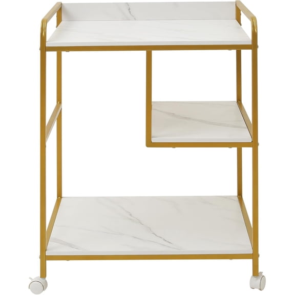 HYGRAD BUILT TO SURVIVE 3-Tier Rolling Printer Cart with Wheels, Under Desk PC Tower Stand, Mobile Printer Table & Storage Shelf Organizer for Home Office (White Gold)