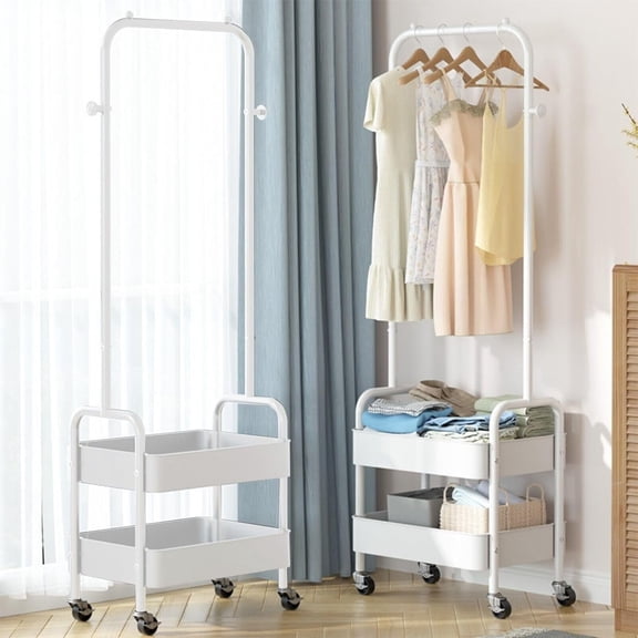 HYGRAD BUILT TO SURVIVE Heavy Duty Metal Clothes Rack On Wheels, Portable Rack For Hanging Clothes With Shoe Storage, Freestanding Closet Organizer Shelves For Garment Hanging Hat, Coats