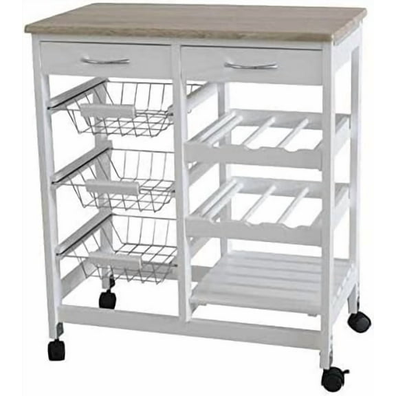 HYGRAD BUILT TO SURVIVE Kitchen Island Dining Cart with Lockable Wheels and Drawers, Mobile Storage Basket Open Shelf Countertop, Serving Utility Trolley for Dining Room, Coffee Bar