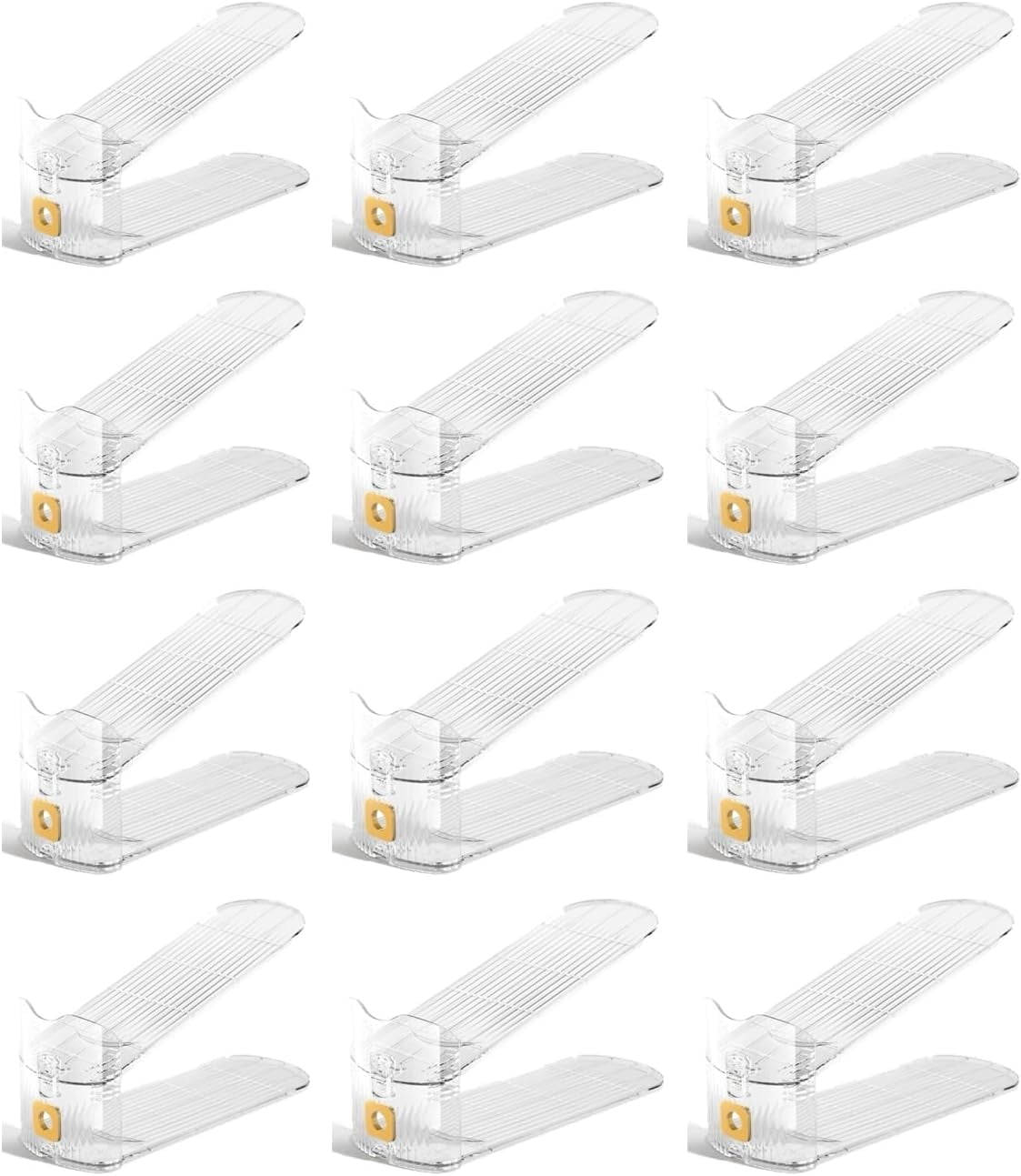 HYGRAD BUILT TO SURVIVE Pack Of 12 Pcs Shoe Slots Organiser Storage, Adjustable 3-Level Height - Non-Slip Shoe Holder- Space Saver For Shoe Durable and Stacker Closet Rack For Sneakers Heels and Flat