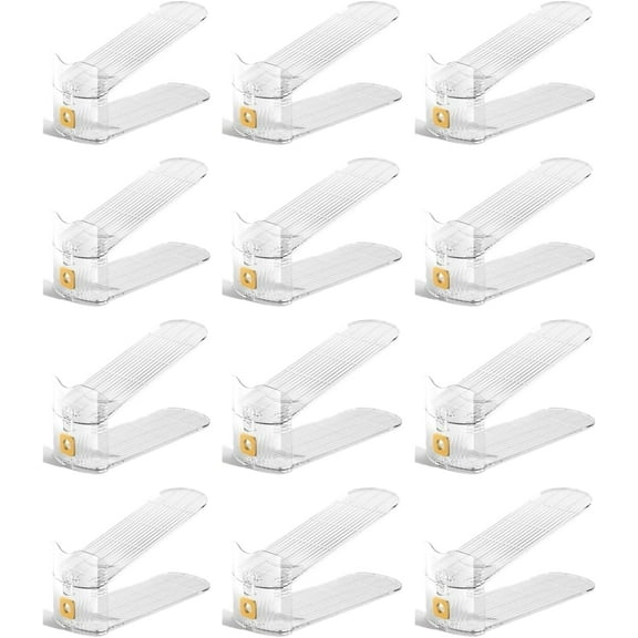 HYGRAD BUILT TO SURVIVE Pack Of 12 Pcs Shoe Slots Organiser Storage, Adjustable 3-Level Height - Non-Slip Shoe Holder- Space Saver For Shoe Durable and Stacker Closet Rack For Sneakers Heels and Flat