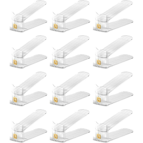 HYGRAD BUILT TO SURVIVE Pack Of 12 Pcs Shoe Slots Organiser Storage, Adjustable 3-Level Height - Non-Slip Shoe Holder- Space Saver For Shoe Durable and Stacker Closet Rack For Sneakers Heels and Flat